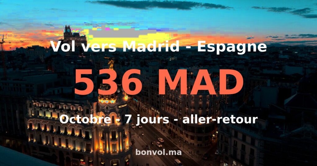 Vol Tanger Madrid pas cher — 1401 MAD